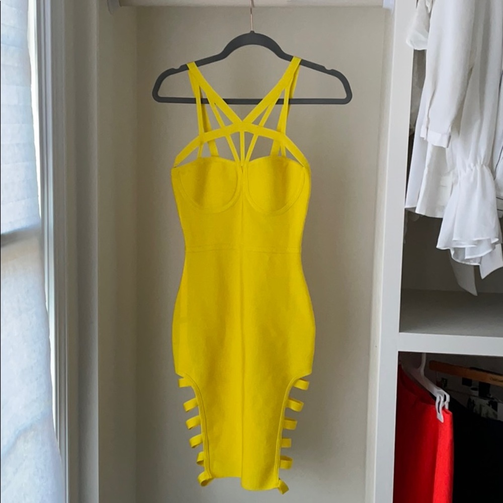 Yellow Caged Bandage Dress